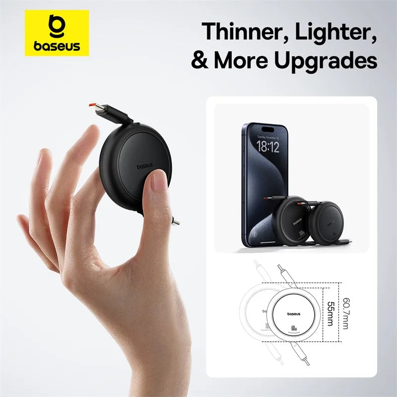 BASEUS 60W RETRACTABLE USB-C FAST CHARGING CABLE