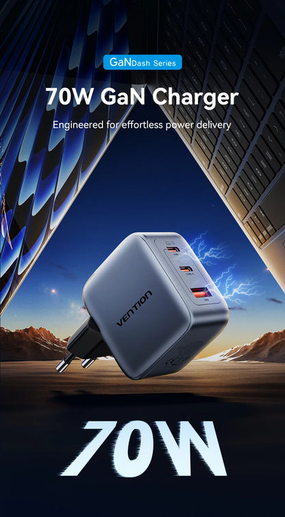 VENTION 70W GAN USB-C CHARGER – FAST CHARGE FOR IPHONE & LAPTOPS