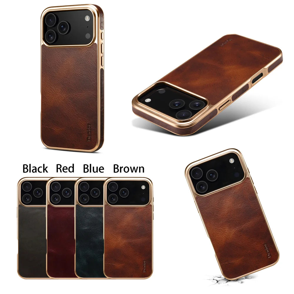 LUXURY OIL WAX TEXTURE LEATHER CASE FOR IPHONE 17 SERIES