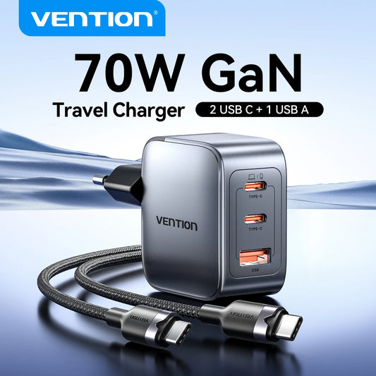 VENTION 70W GAN USB-C CHARGER – FAST CHARGE FOR IPHONE & LAPTOPS