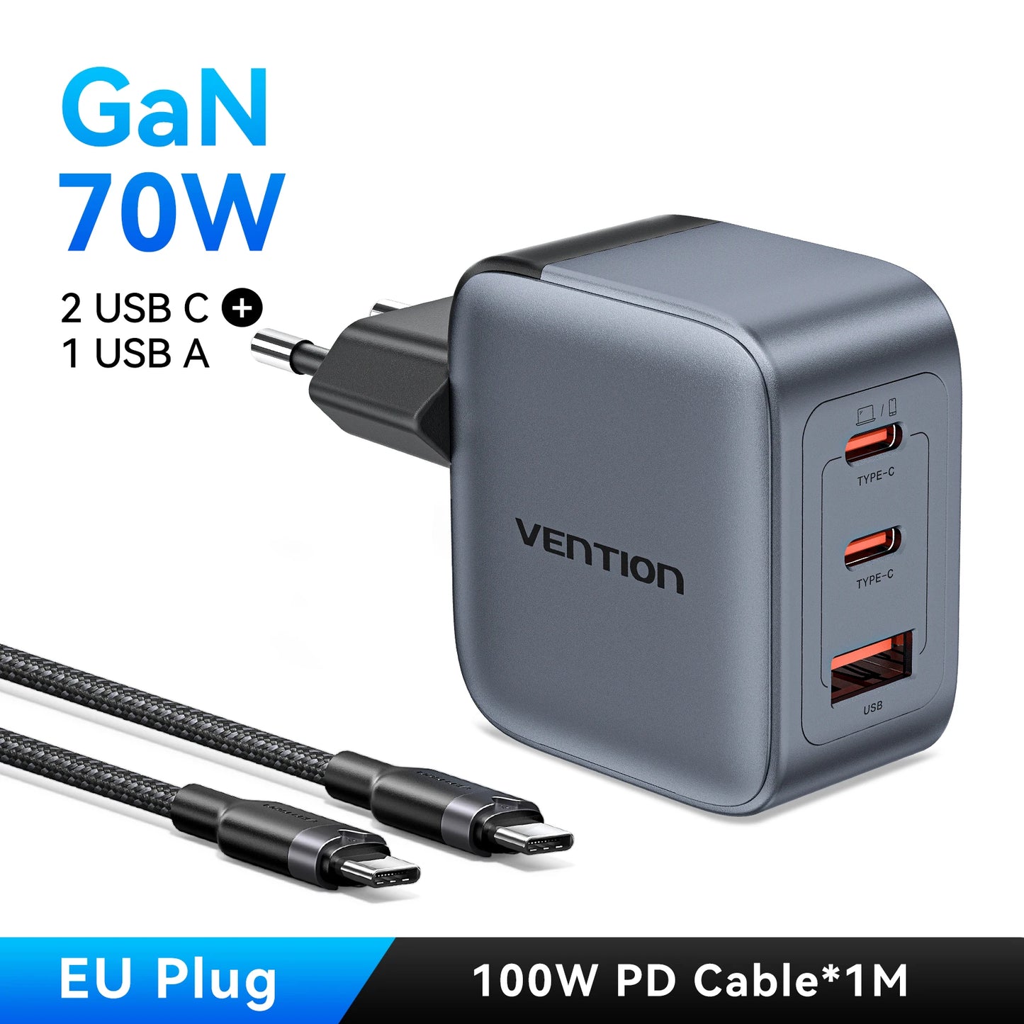 VENTION 70W GAN USB-C CHARGER – FAST CHARGE FOR IPHONE & LAPTOPS