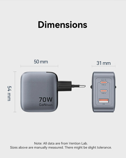 VENTION 70W GAN USB-C CHARGER – FAST CHARGE FOR IPHONE & LAPTOPS