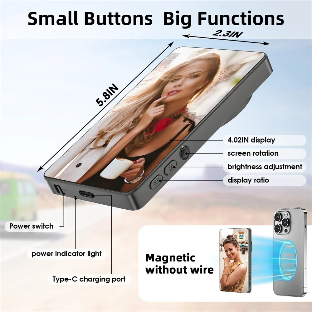 Magnetic Selfie Monitor Screen w/ Remote for iPhone & Android
