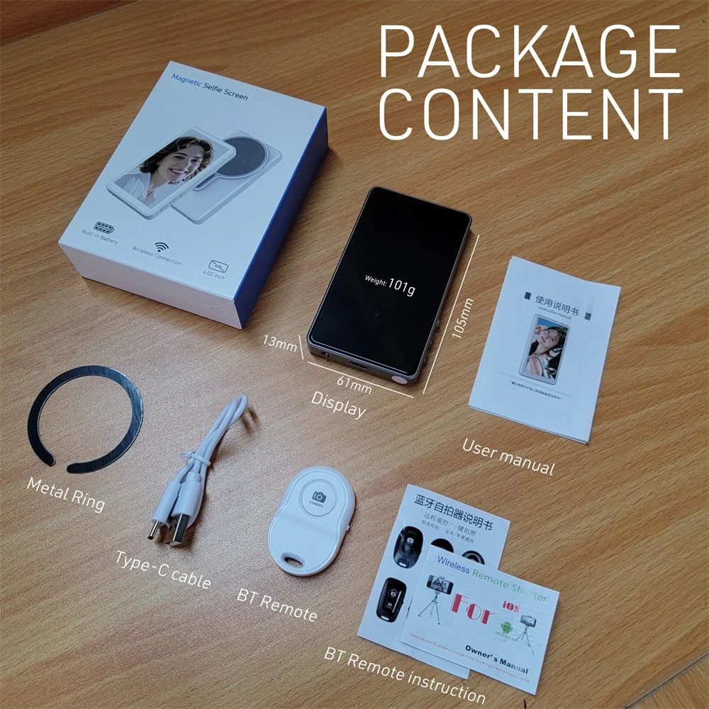 Magnetic Selfie Monitor Screen w/ Remote for iPhone & Android
