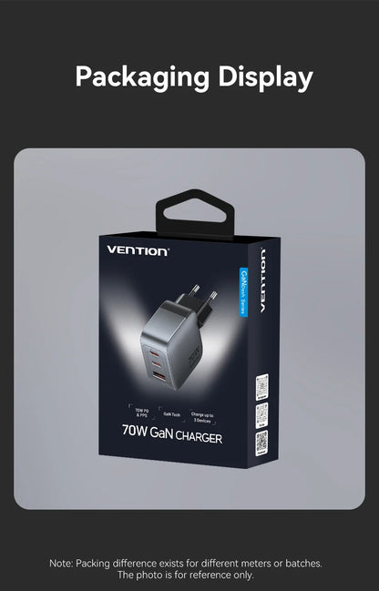 VENTION 70W GAN USB-C CHARGER – FAST CHARGE FOR IPHONE & LAPTOPS